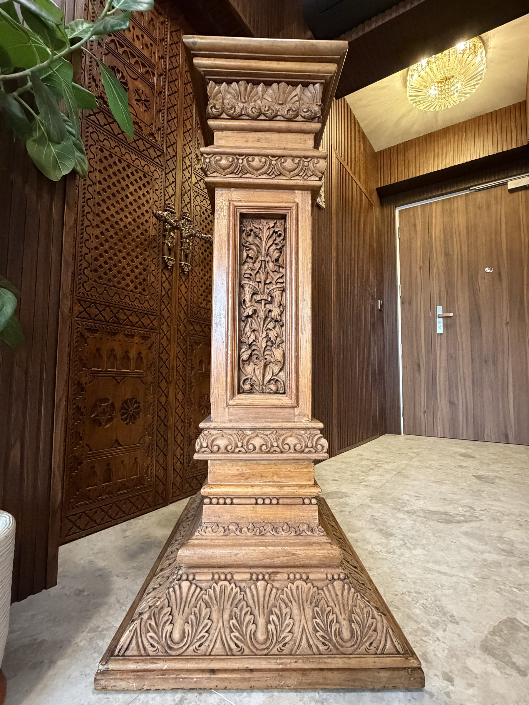 Carved Teak Pedestal with Lion and Acanthus Panels view 11