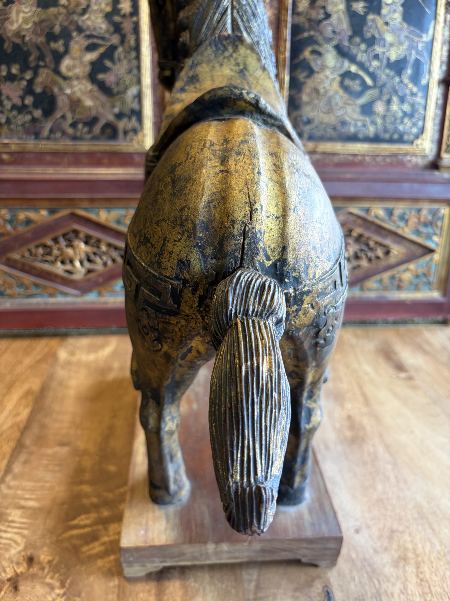 Gilt Lacquered Tang-Style Horse with Raised Foreleg view 11