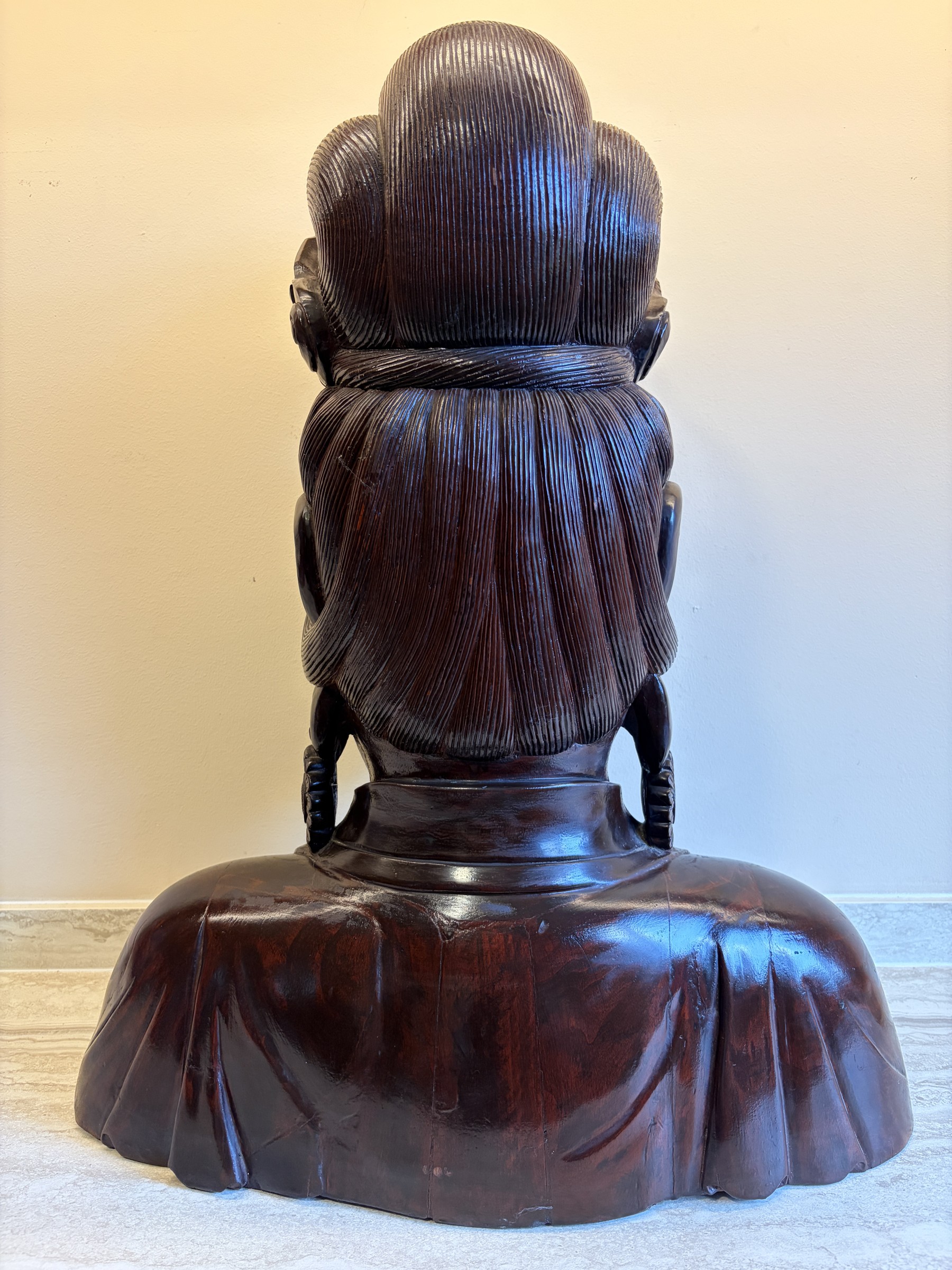 Carved Wood Bust of Guanyin with Amitabha Crown view 11