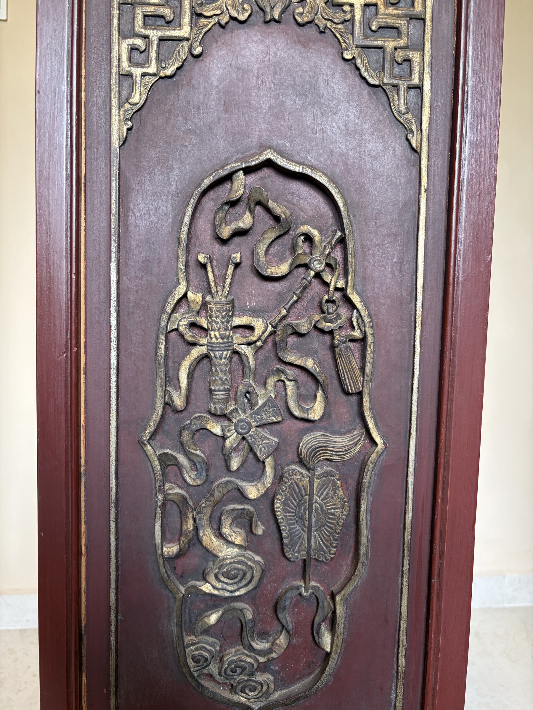 Teochew Red Lacquer Cabinet with Gilt Carved Panels view 12