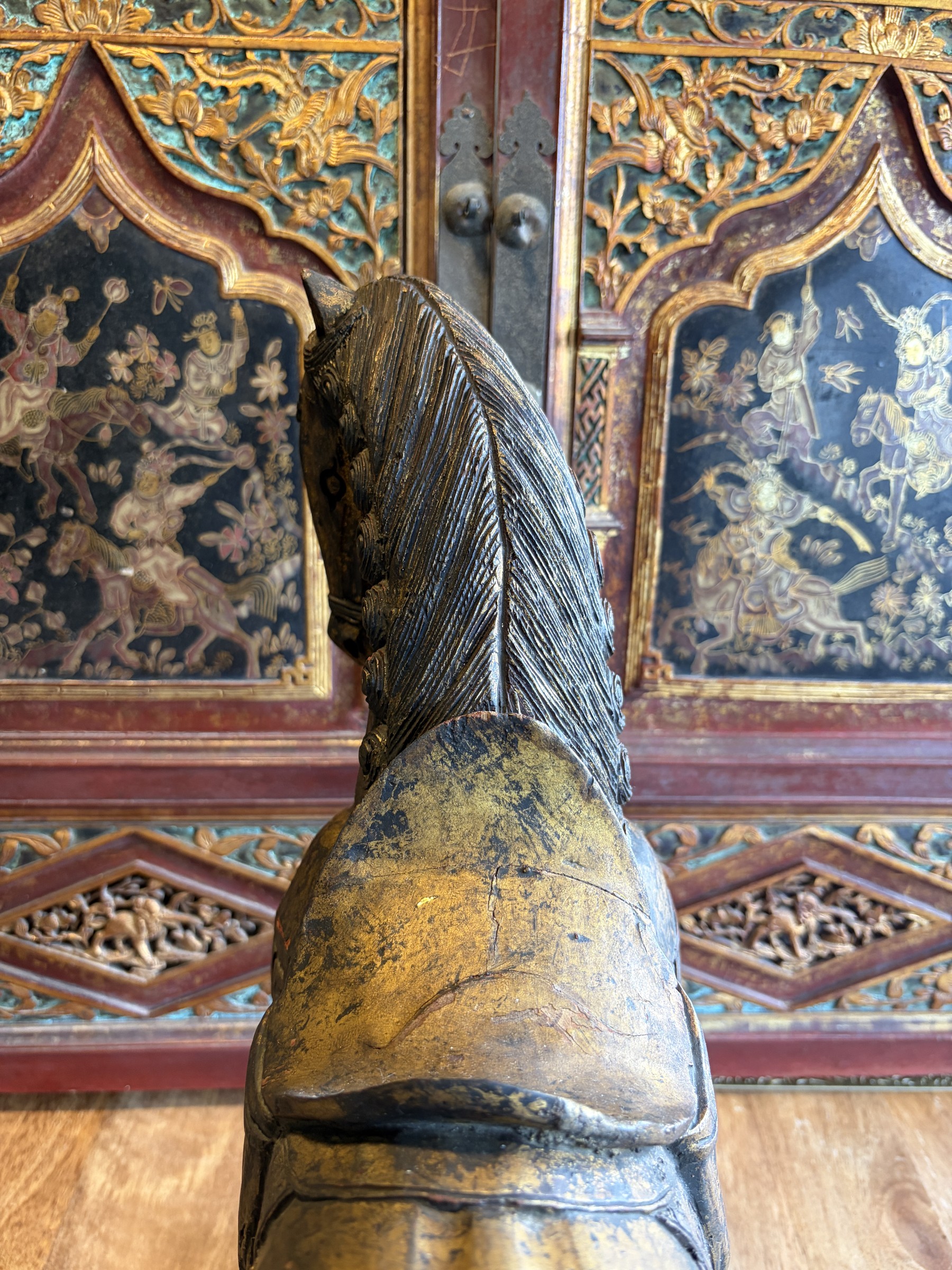 Gilt Lacquered Tang-Style Horse with Raised Foreleg view 12