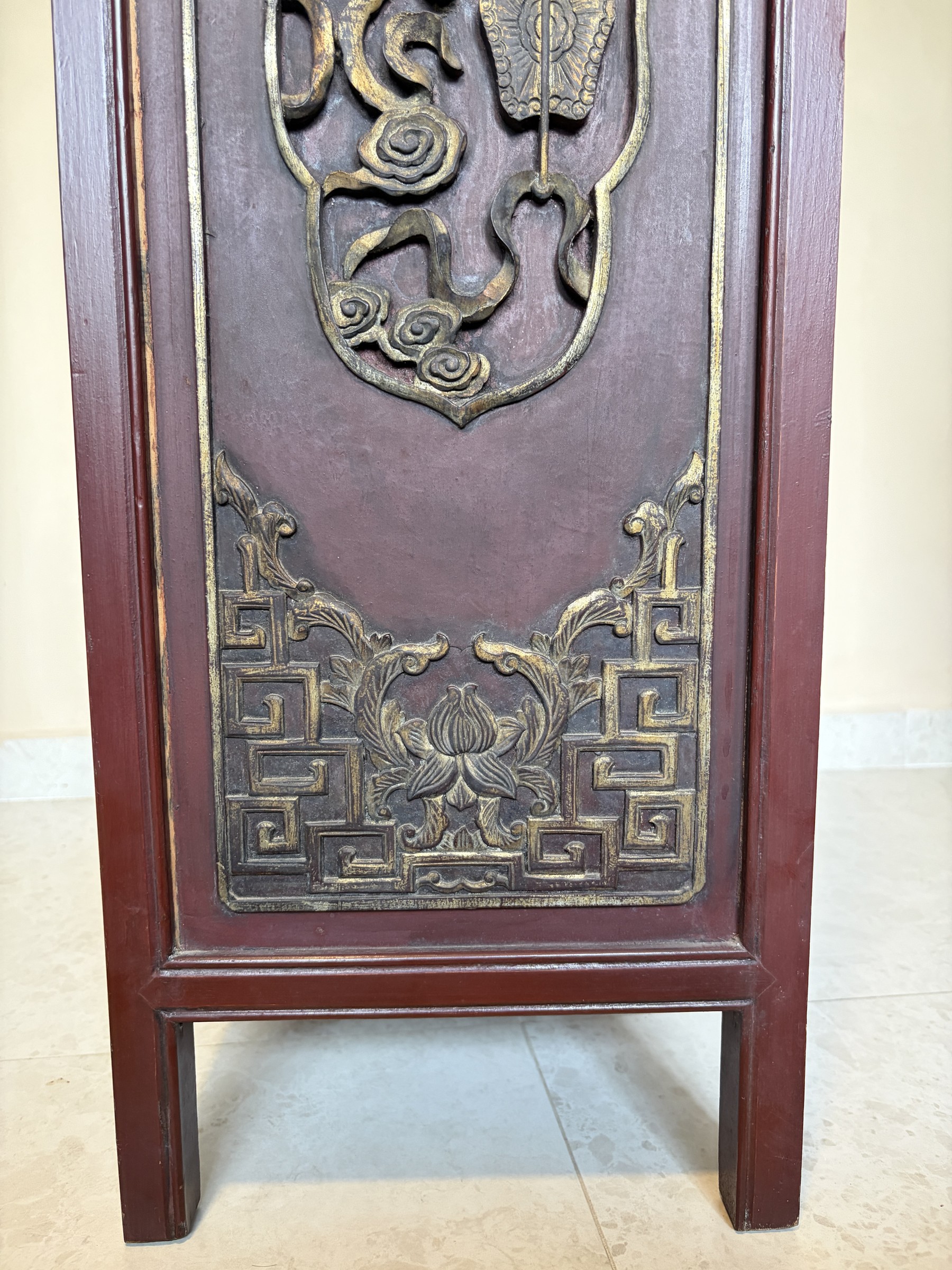 Teochew Red Lacquer Cabinet with Gilt Carved Panels view 13