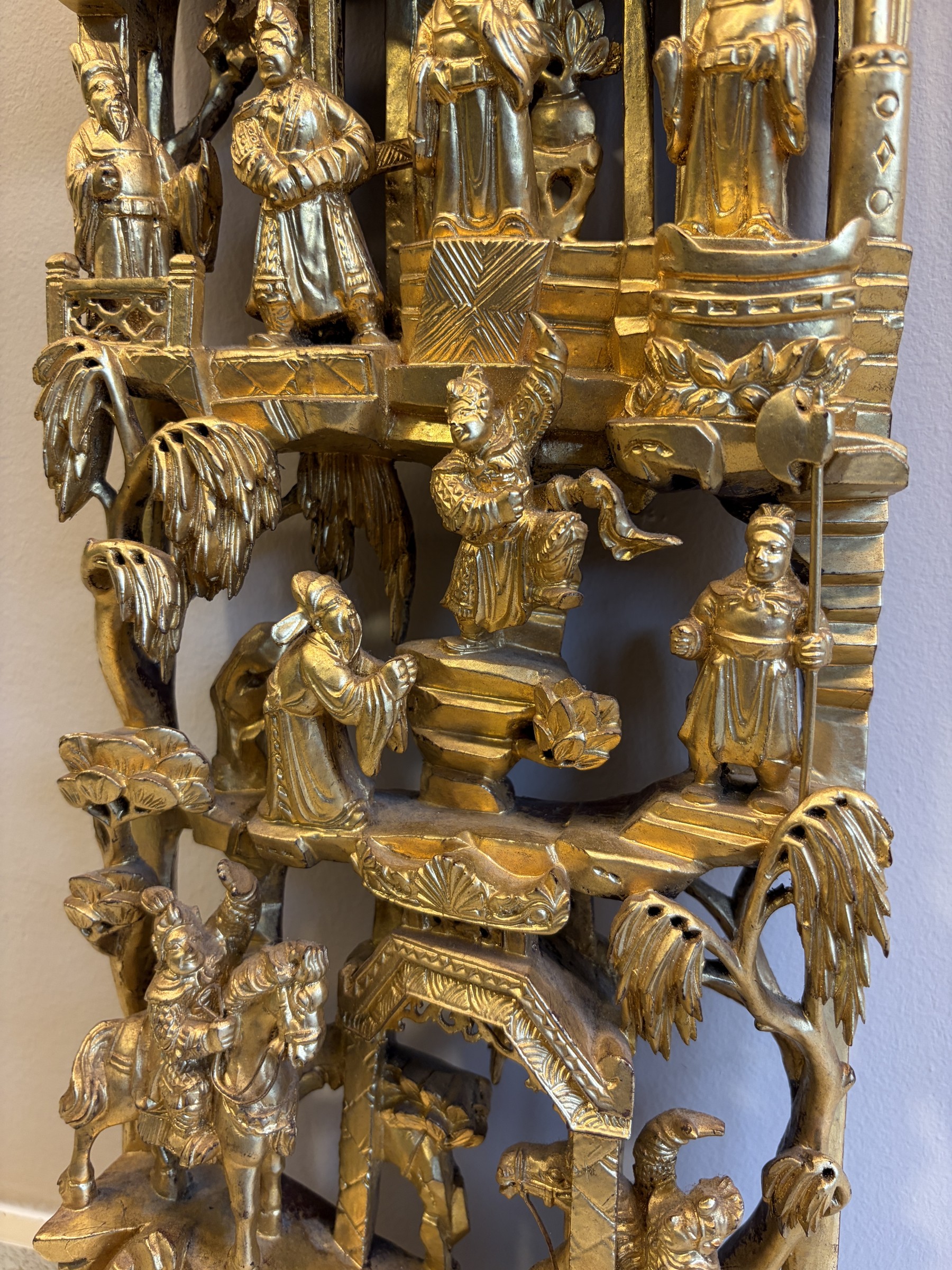 Teochew Gilt Woodcarving Panel with Pavilion Scenes view 10