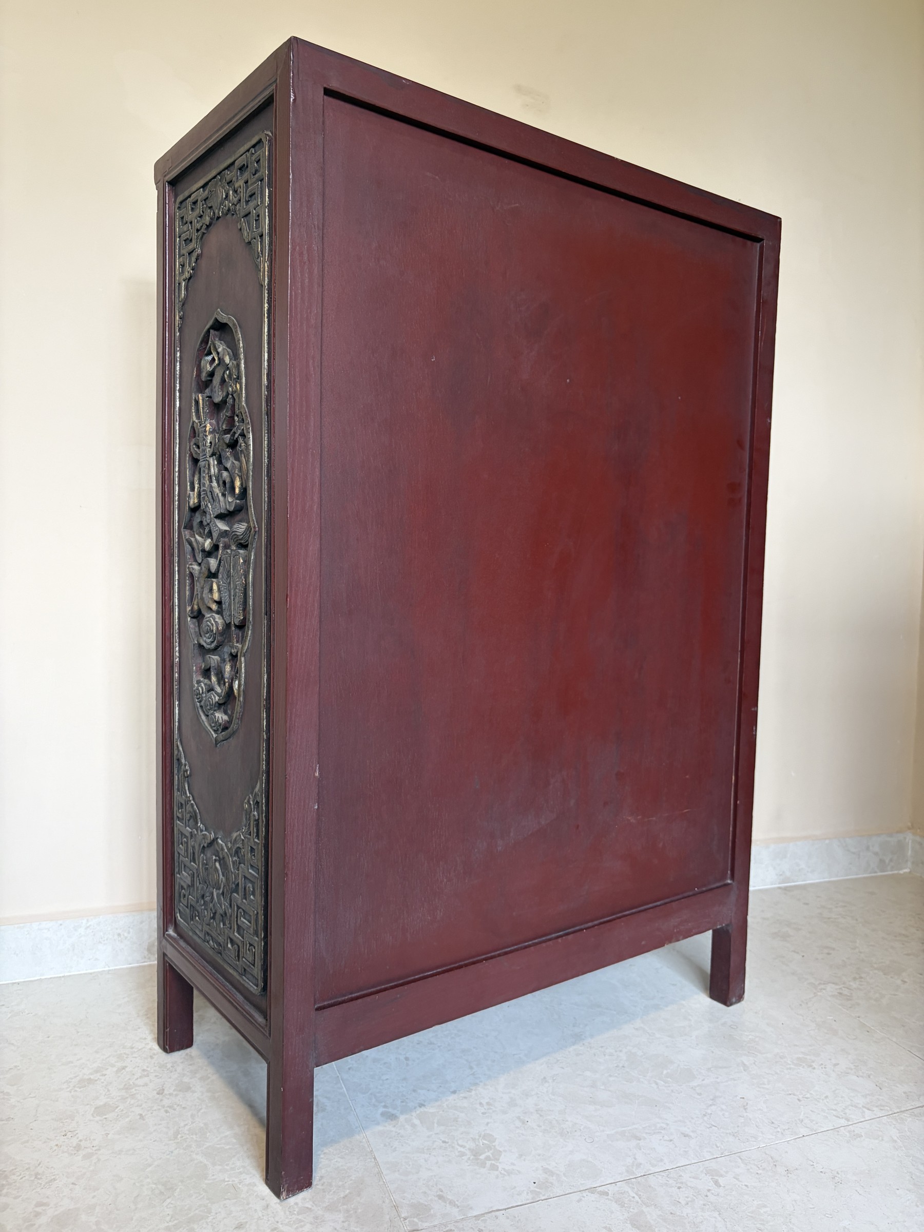 Teochew Red Lacquer Cabinet with Gilt Carved Panels view 14