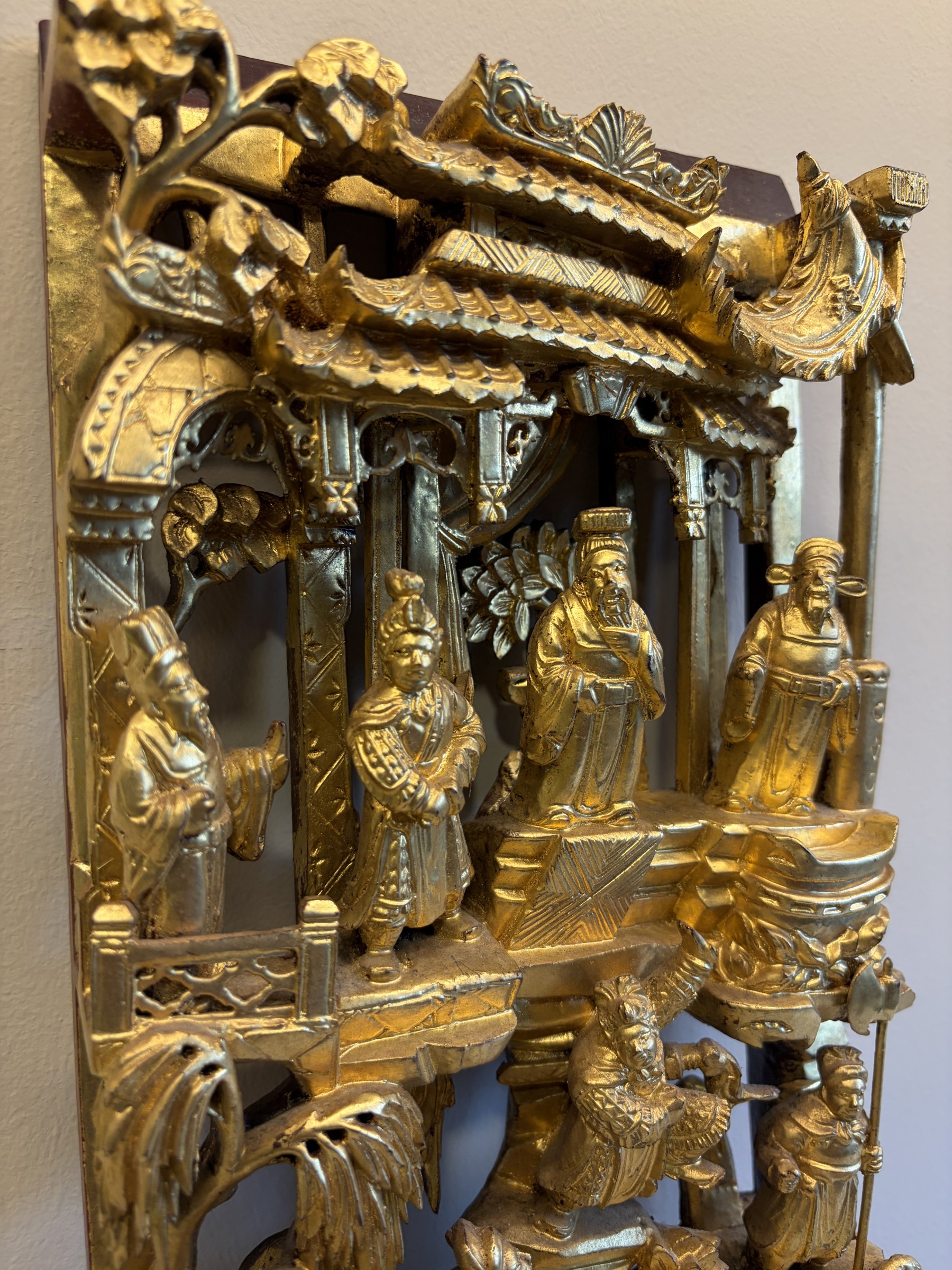 Teochew Gilt Woodcarving Panel with Pavilion Scenes view 13