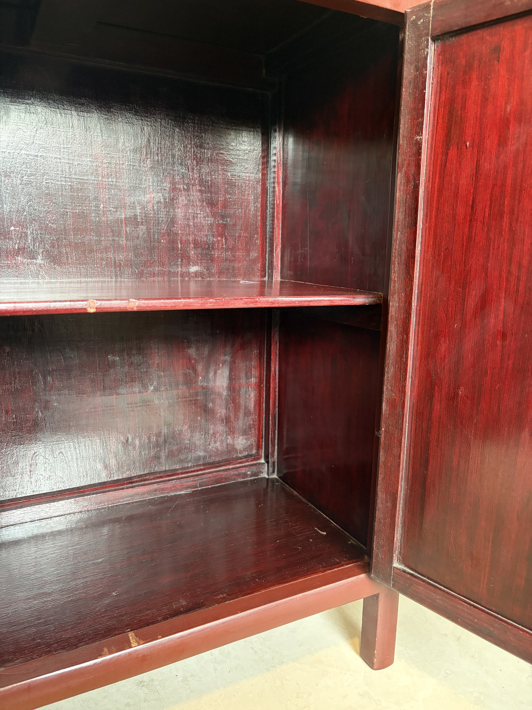 Teochew Red Lacquer Cabinet with Gilt Carved Panels view 17