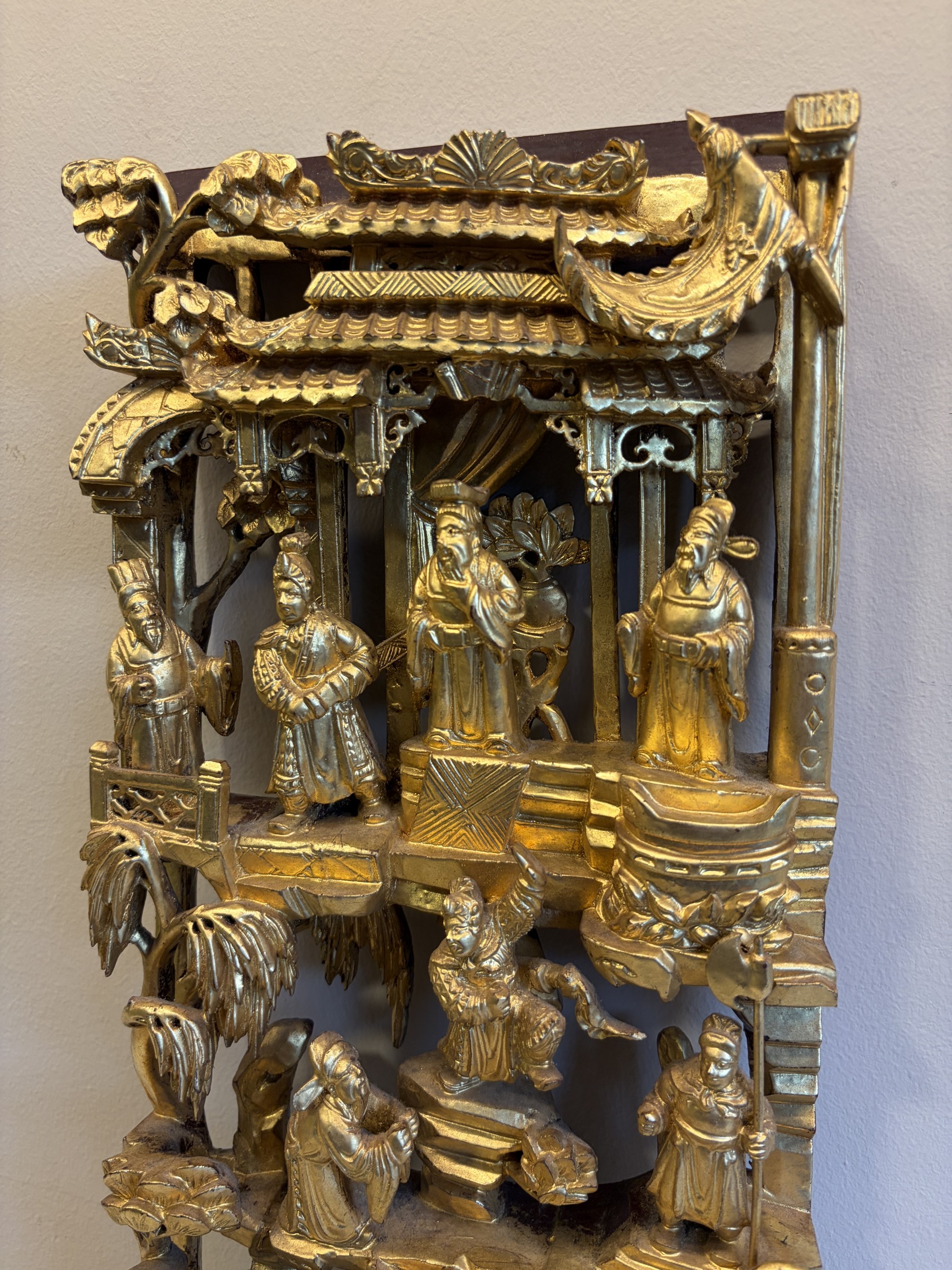Teochew Gilt Woodcarving Panel with Pavilion Scenes view 16
