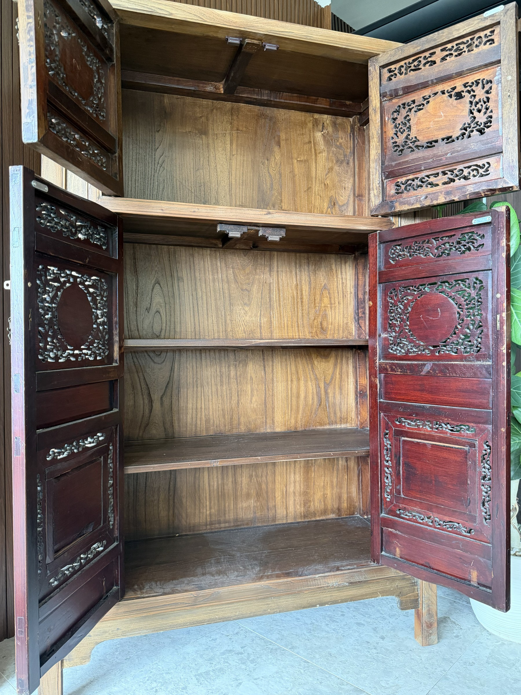 Large Carved Elm Cabinet with Court Figure Panels view 9