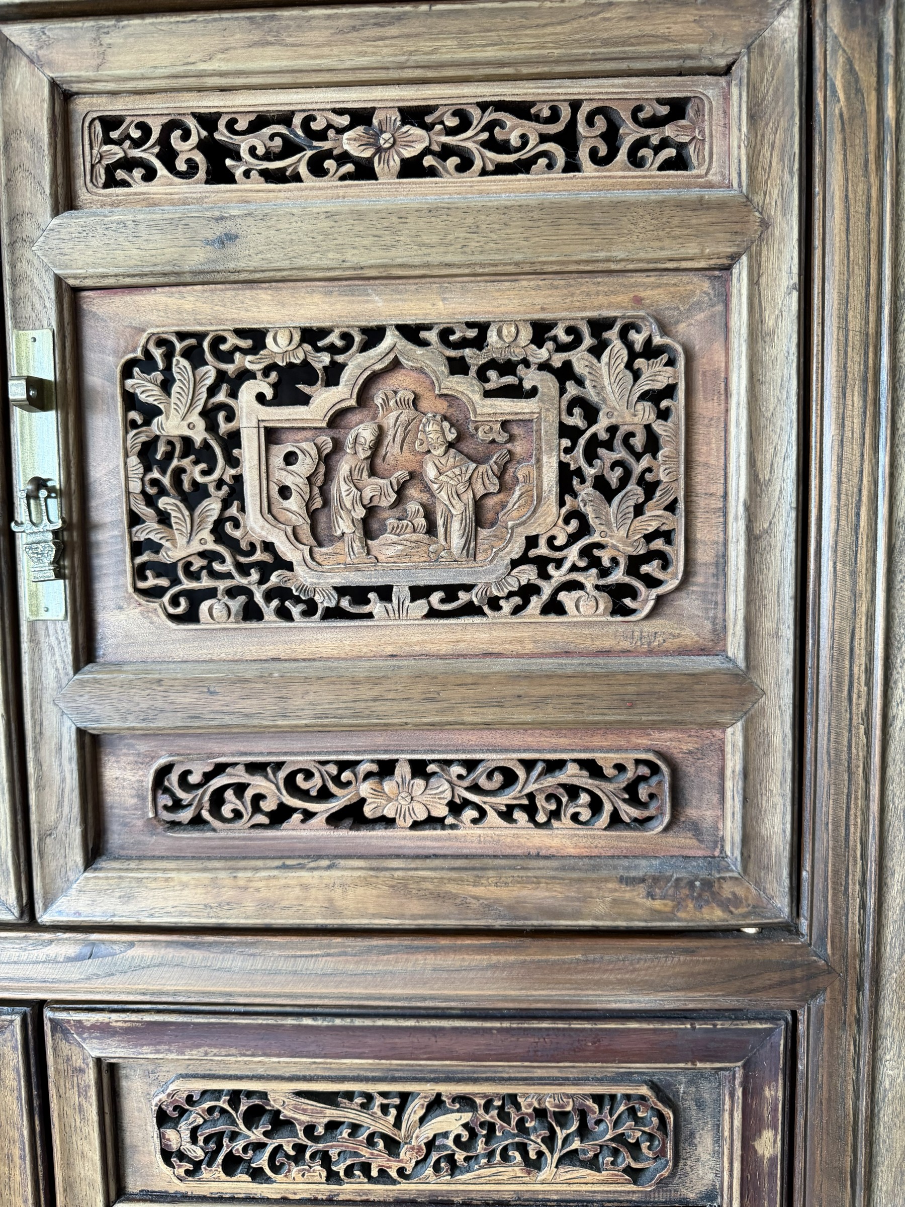Large Carved Elm Cabinet with Court Figure Panels view 11