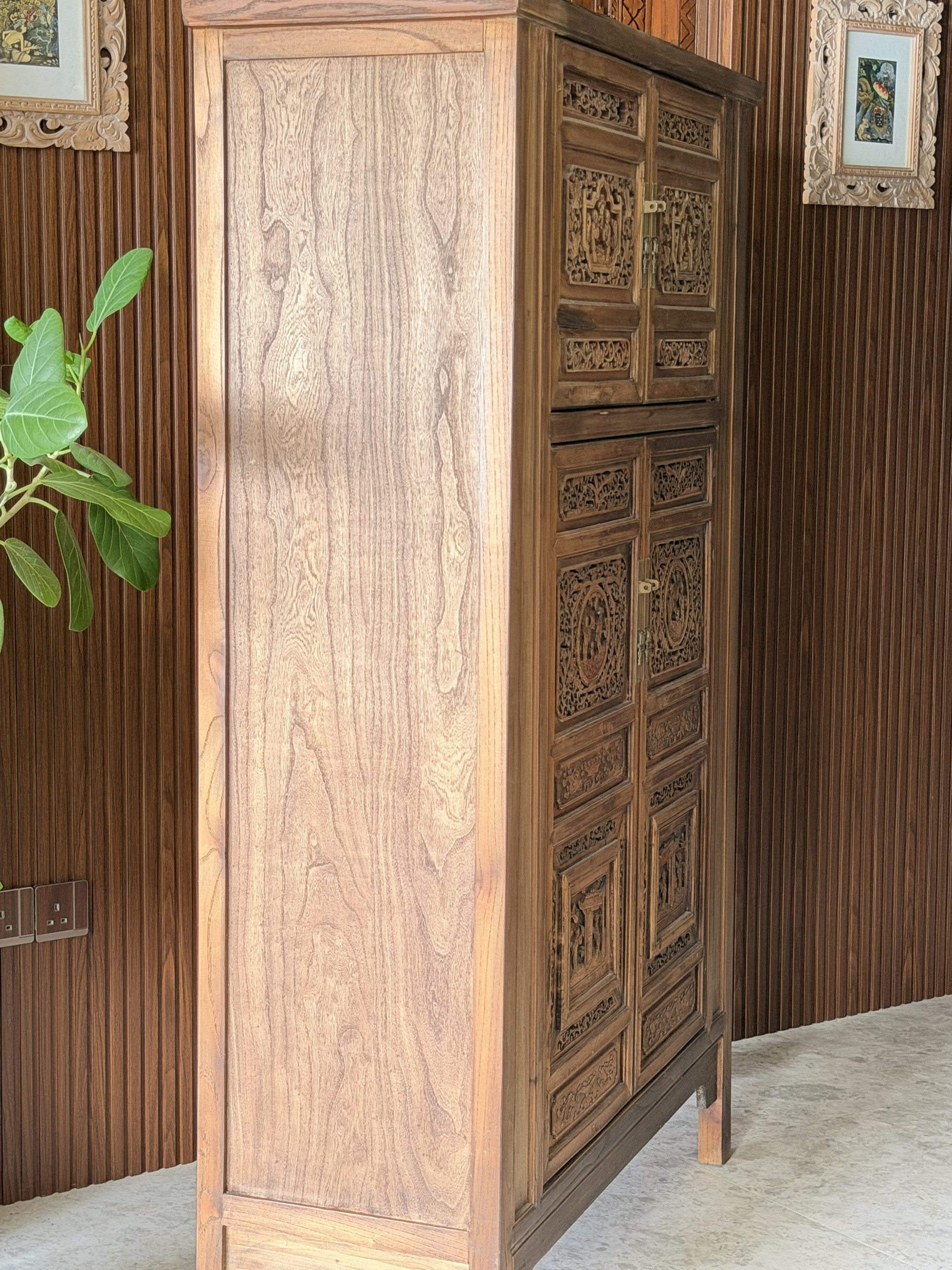 Large Carved Elm Cabinet with Court Figure Panels view 12