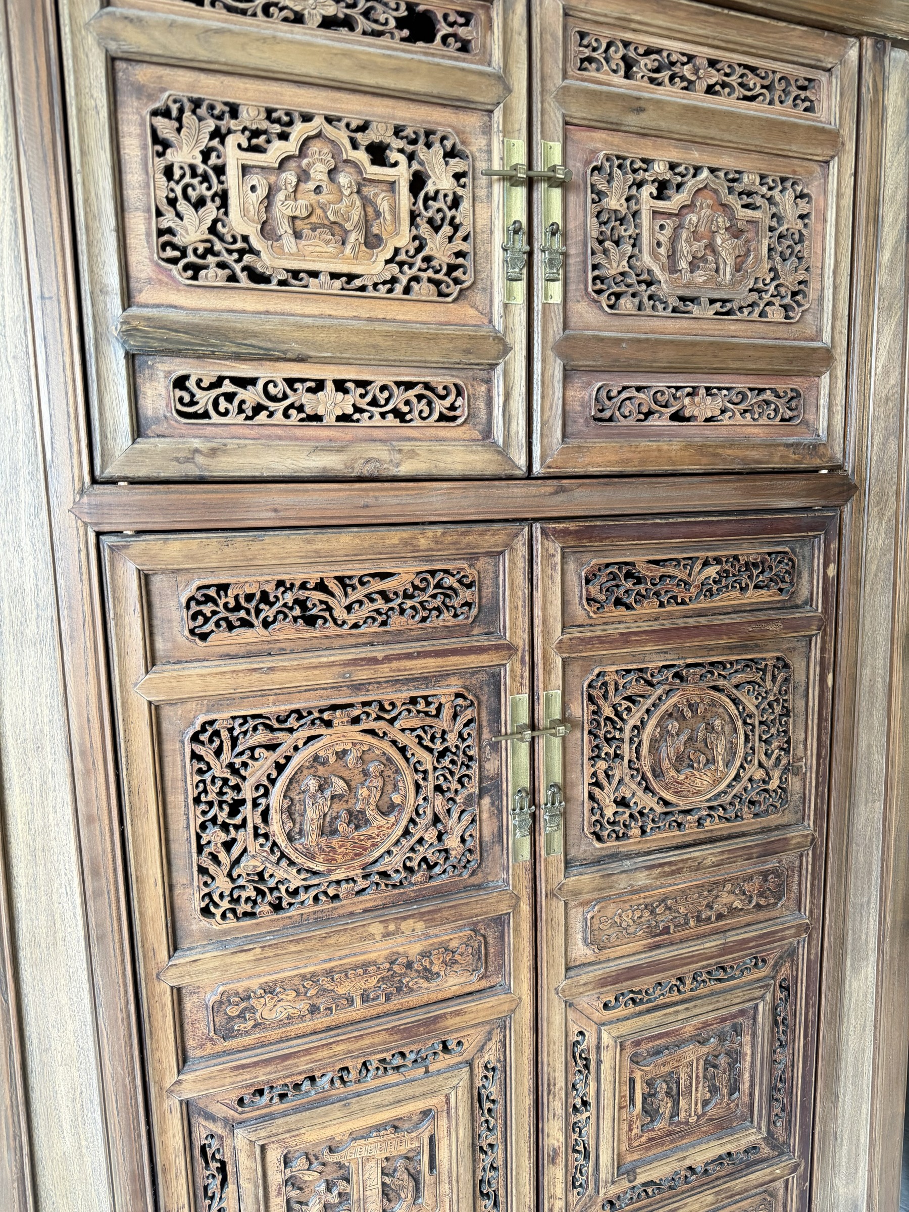 Large Carved Elm Cabinet with Court Figure Panels view 3