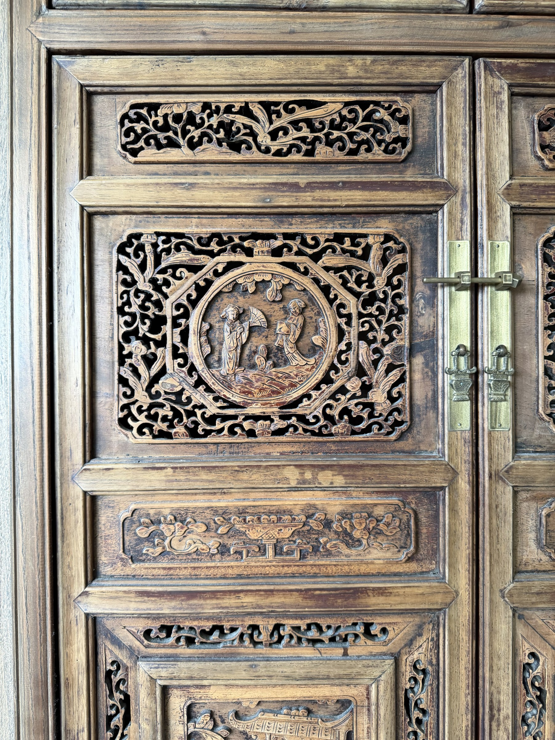 Large Carved Elm Cabinet with Court Figure Panels view 4