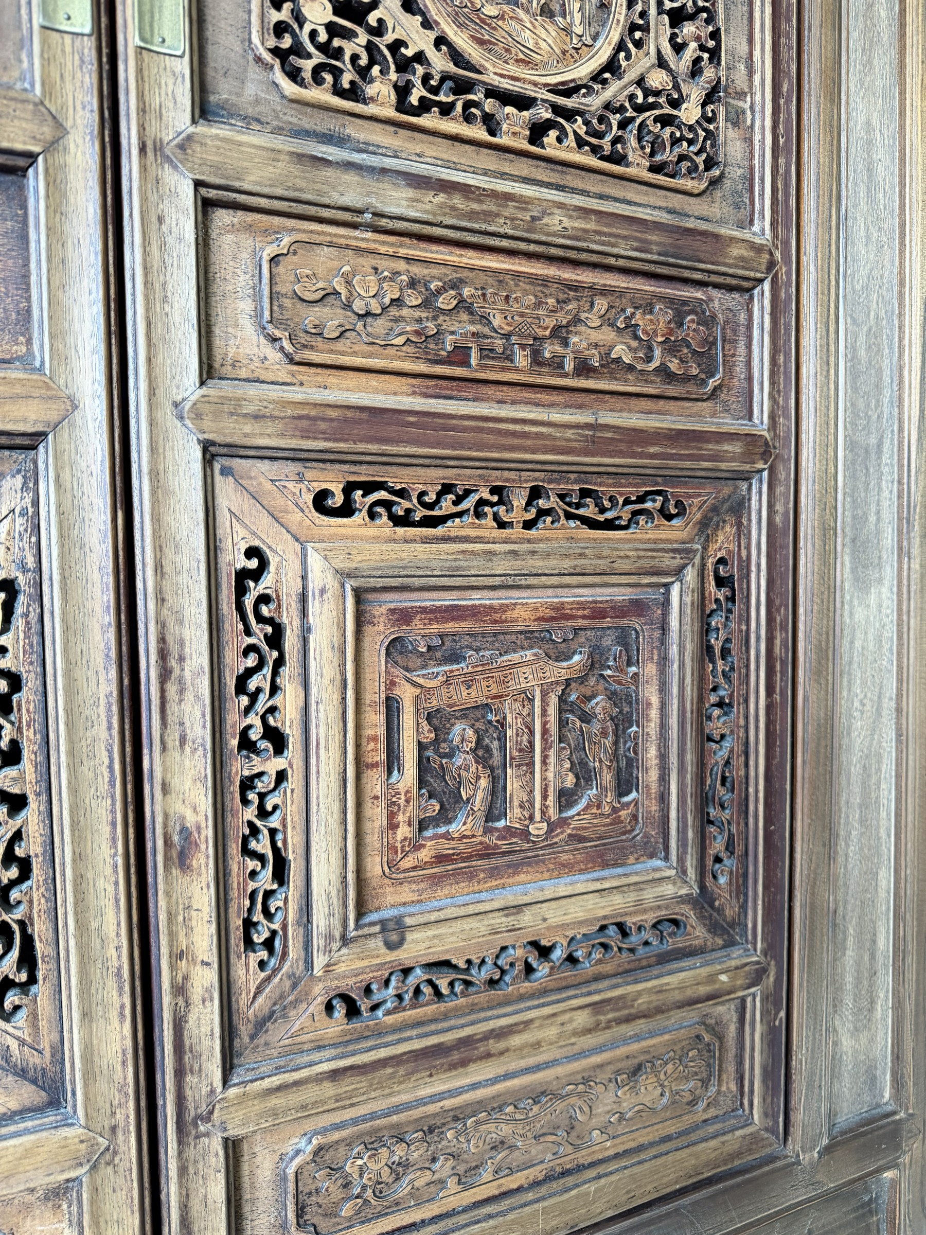 Large Carved Elm Cabinet with Court Figure Panels view 6