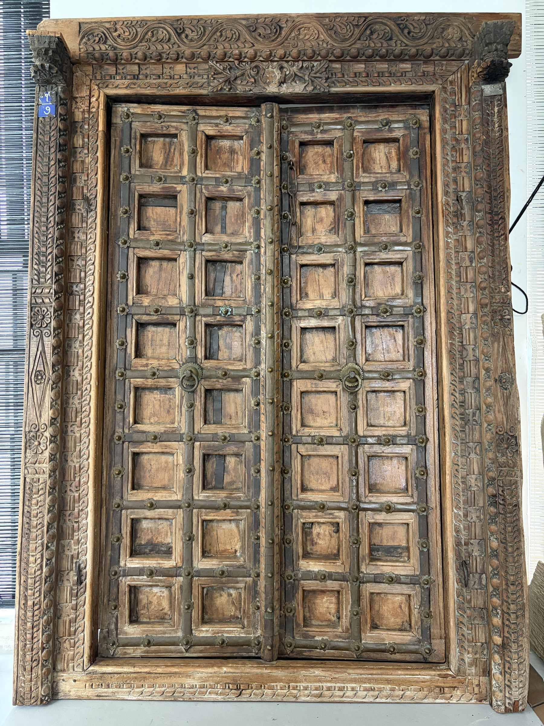Carved Indian Haveli Door with Original Frame
