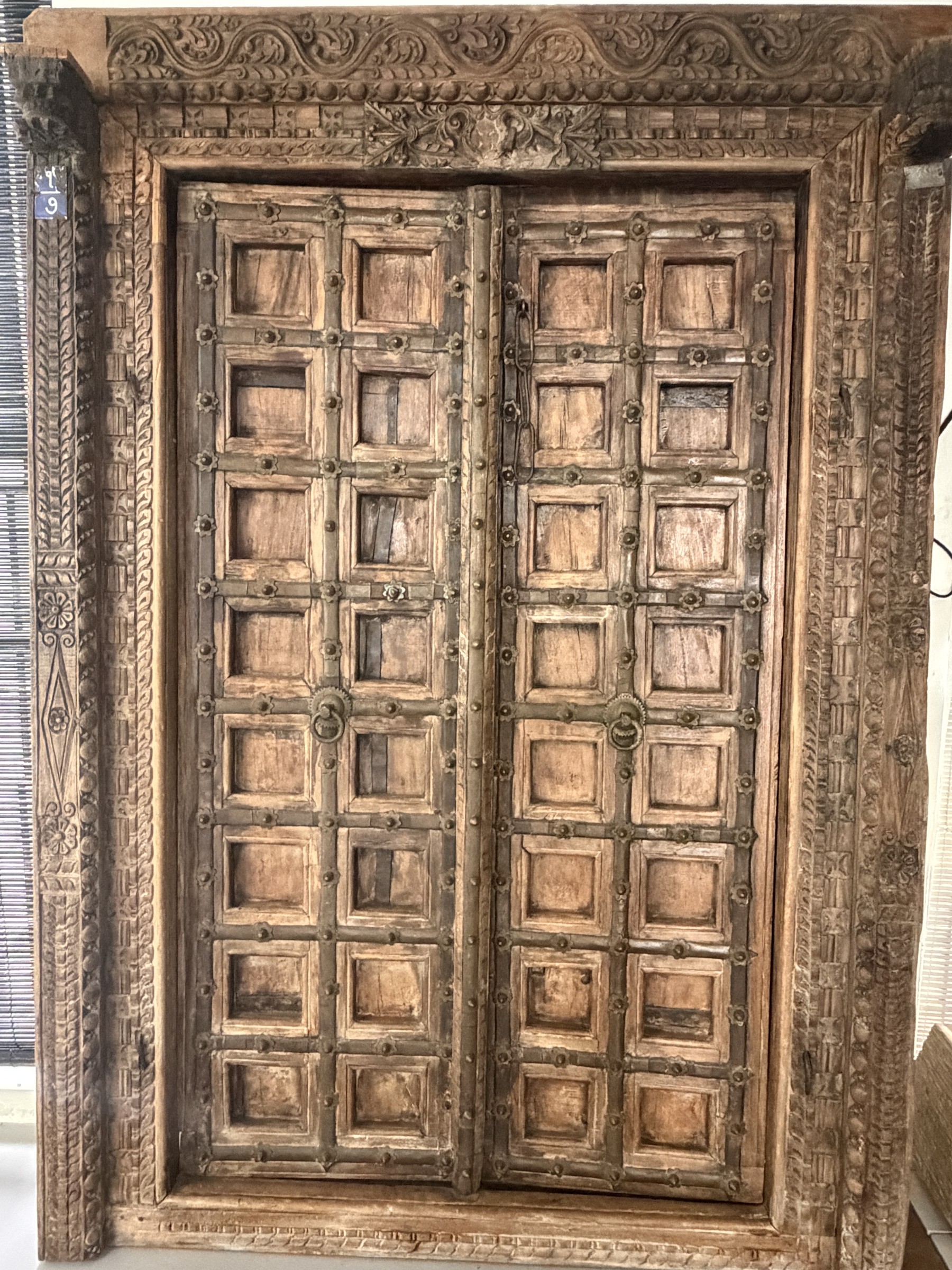 Carved Indian Haveli Door with Original Frame view 10