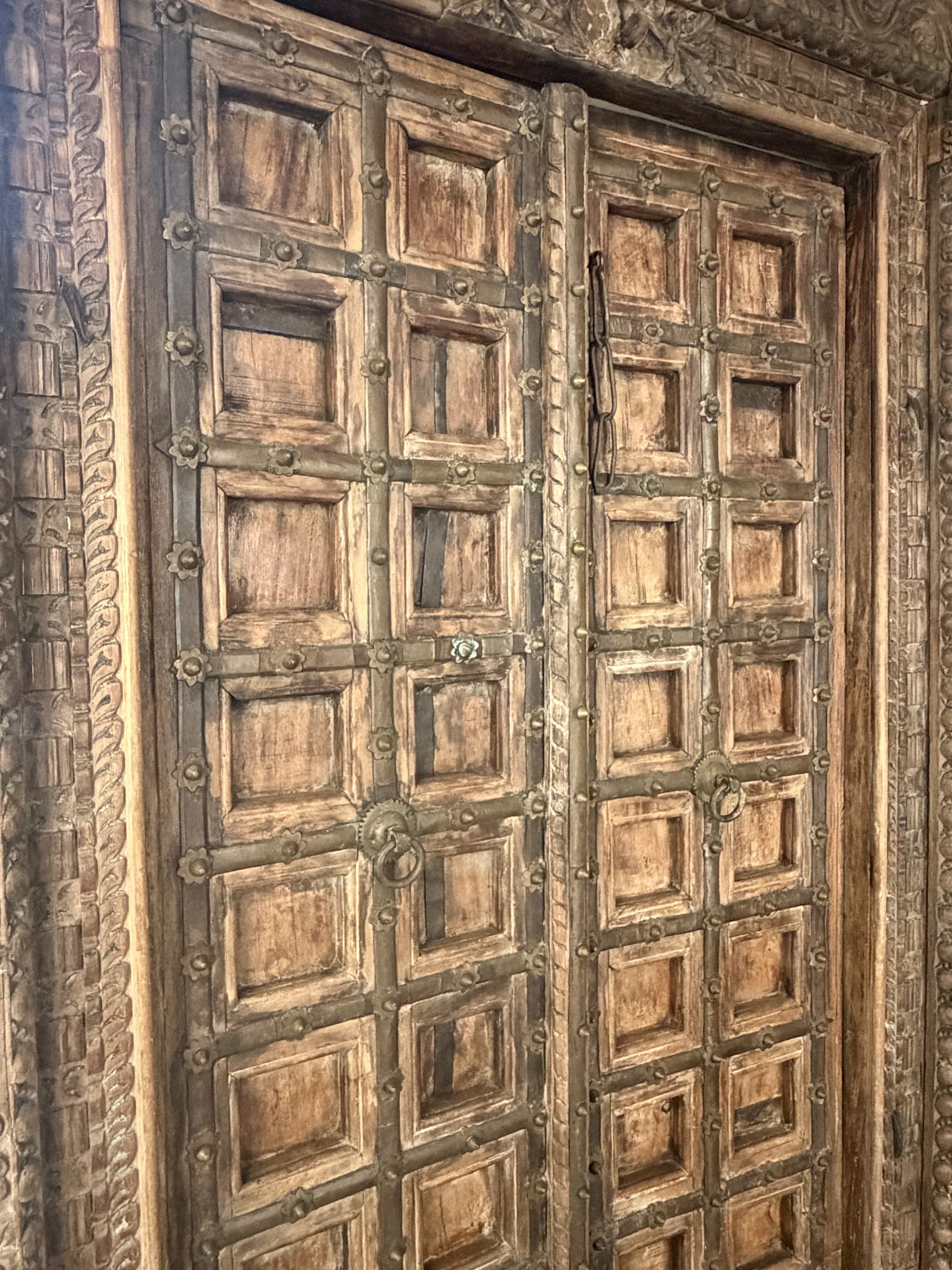 Carved Indian Haveli Door with Original Frame view 11