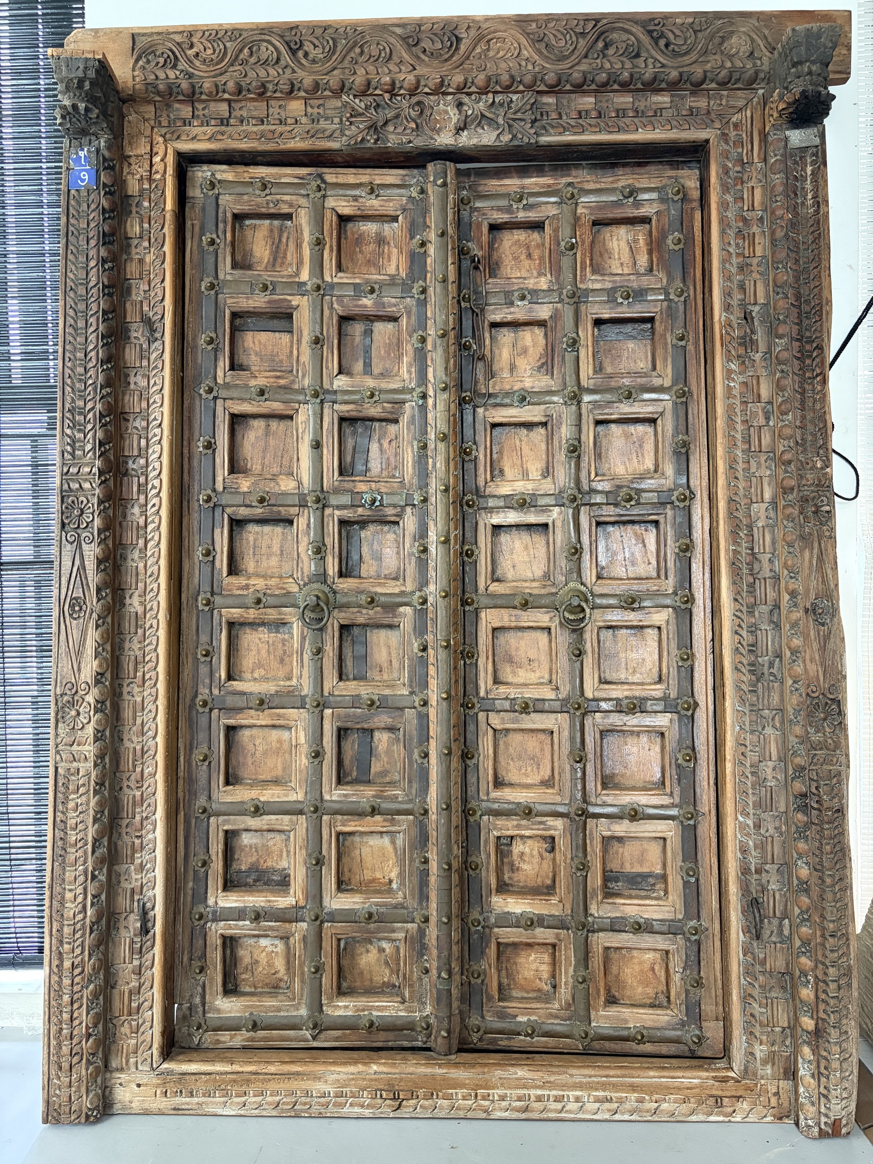 Carved Indian Haveli Door with Original Frame view 13