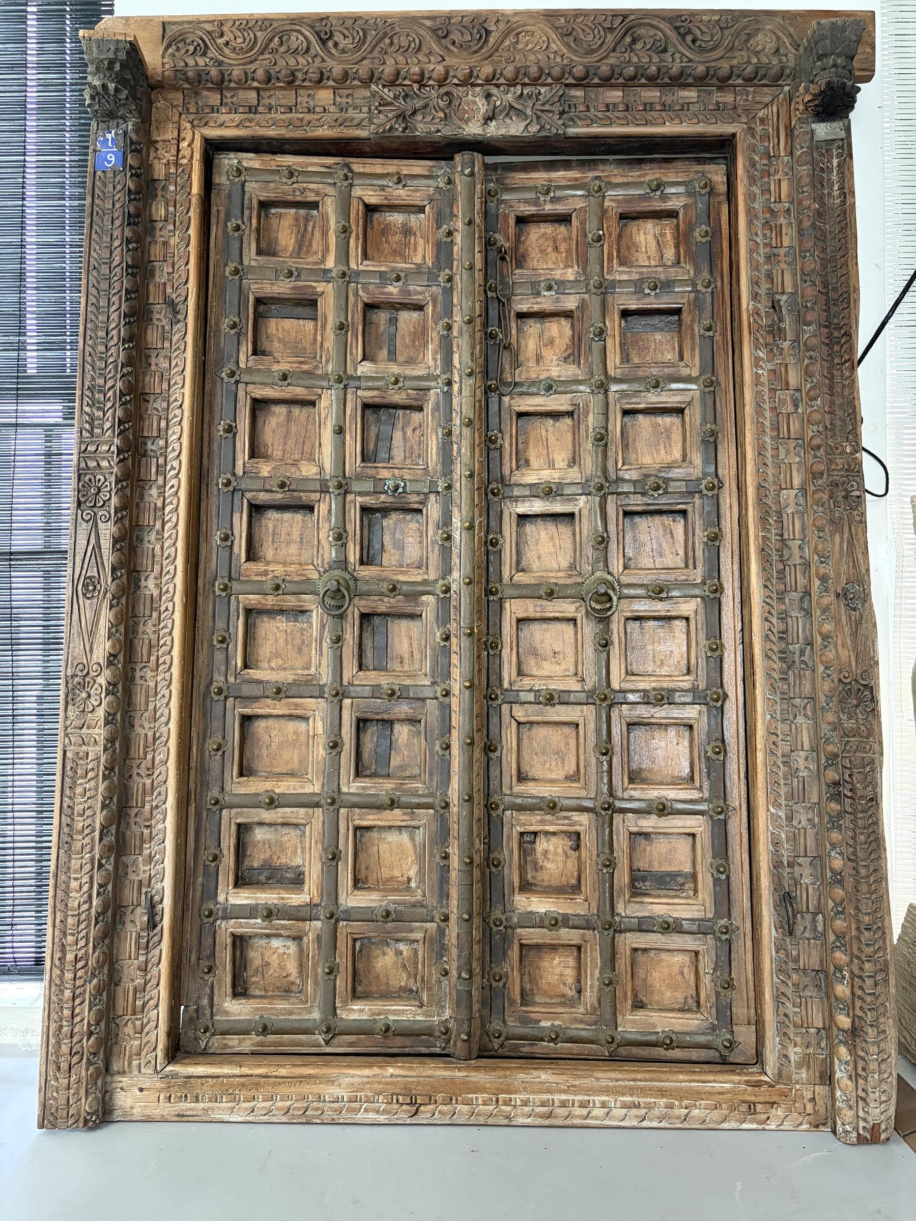 Carved Indian Haveli Door with Original Frame view 14