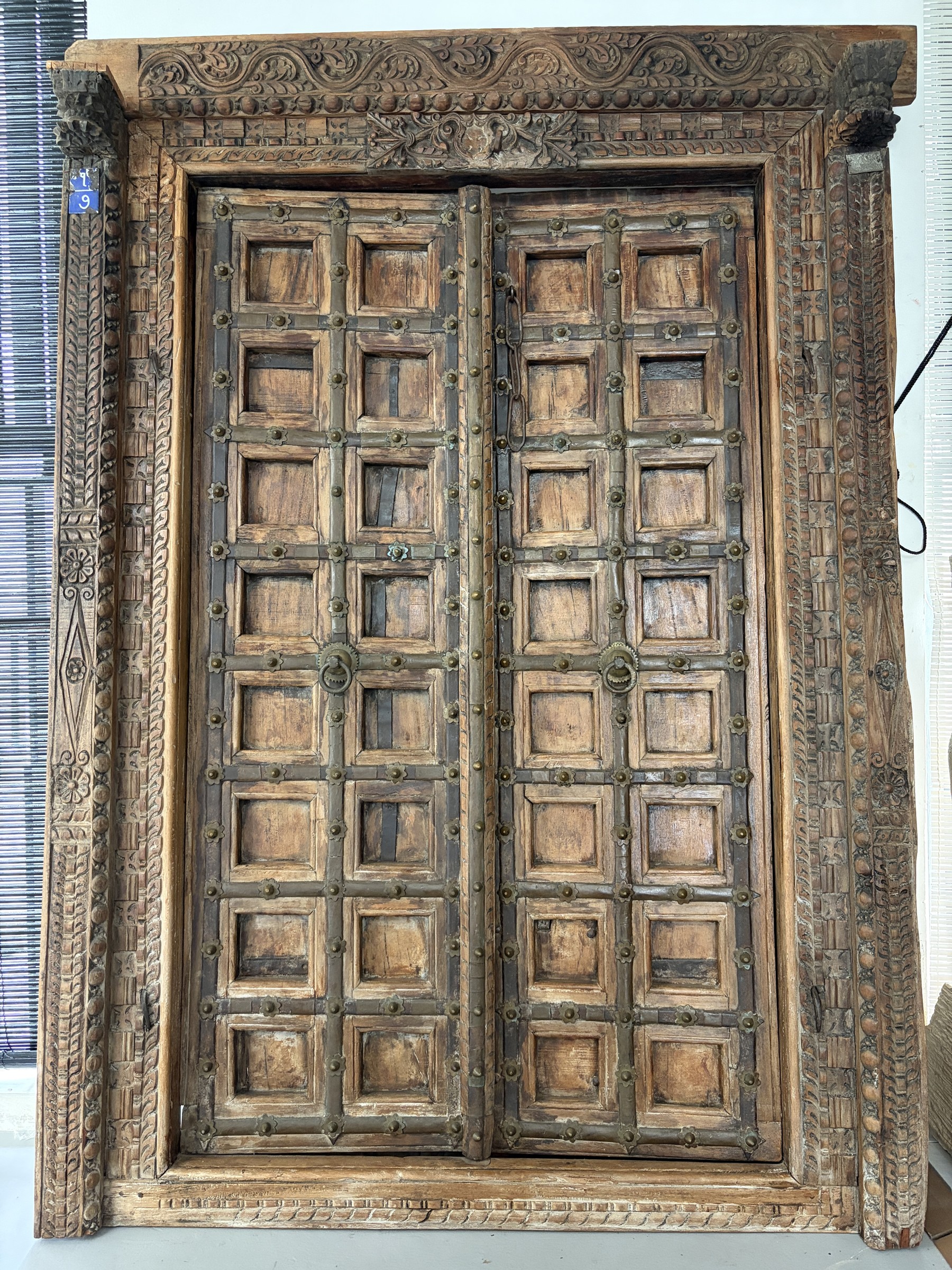 Carved Indian Haveli Door with Original Frame view 2