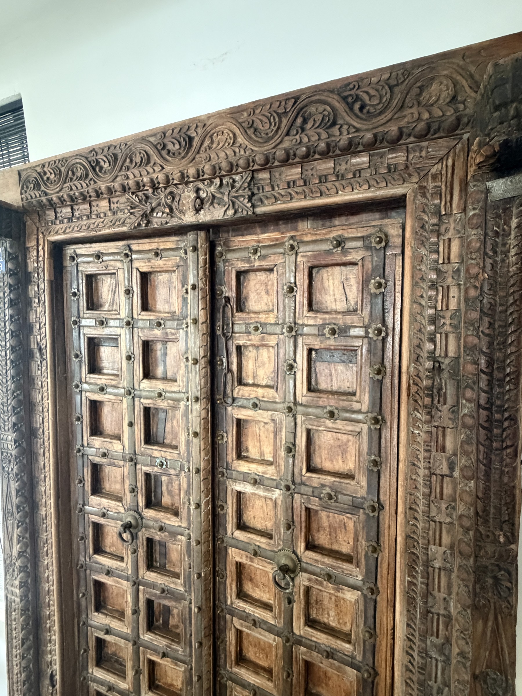 Carved Indian Haveli Door with Original Frame view 3