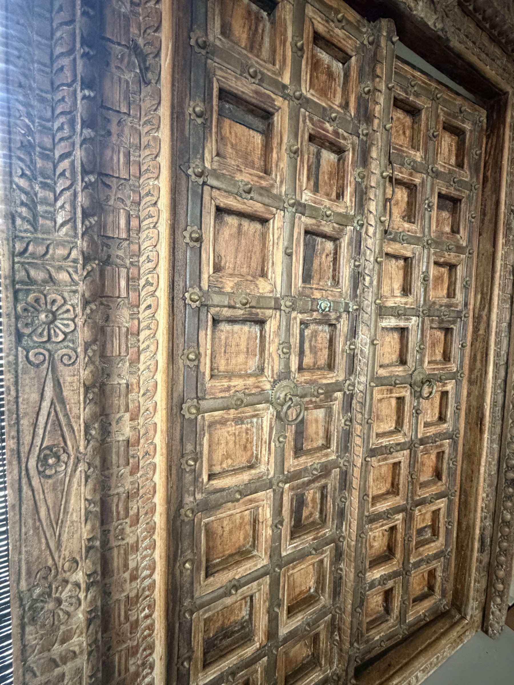 Carved Indian Haveli Door with Original Frame view 5