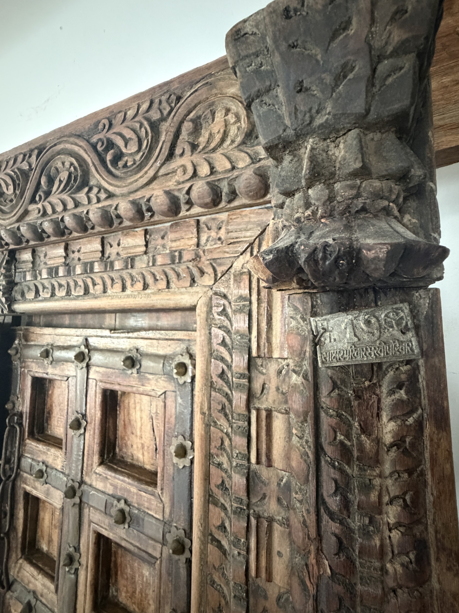 Carved Indian Haveli Door with Original Frame view 6