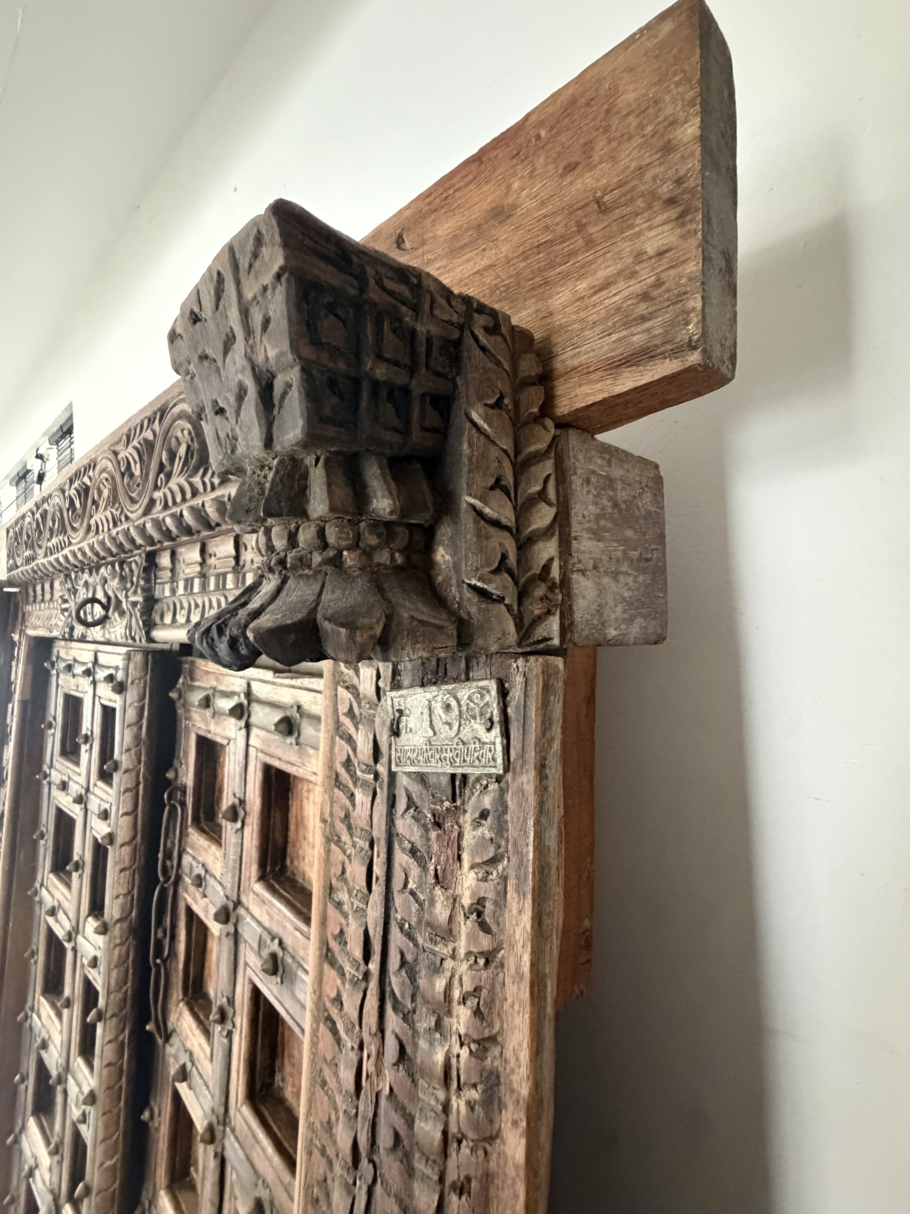 Carved Indian Haveli Door with Original Frame view 7