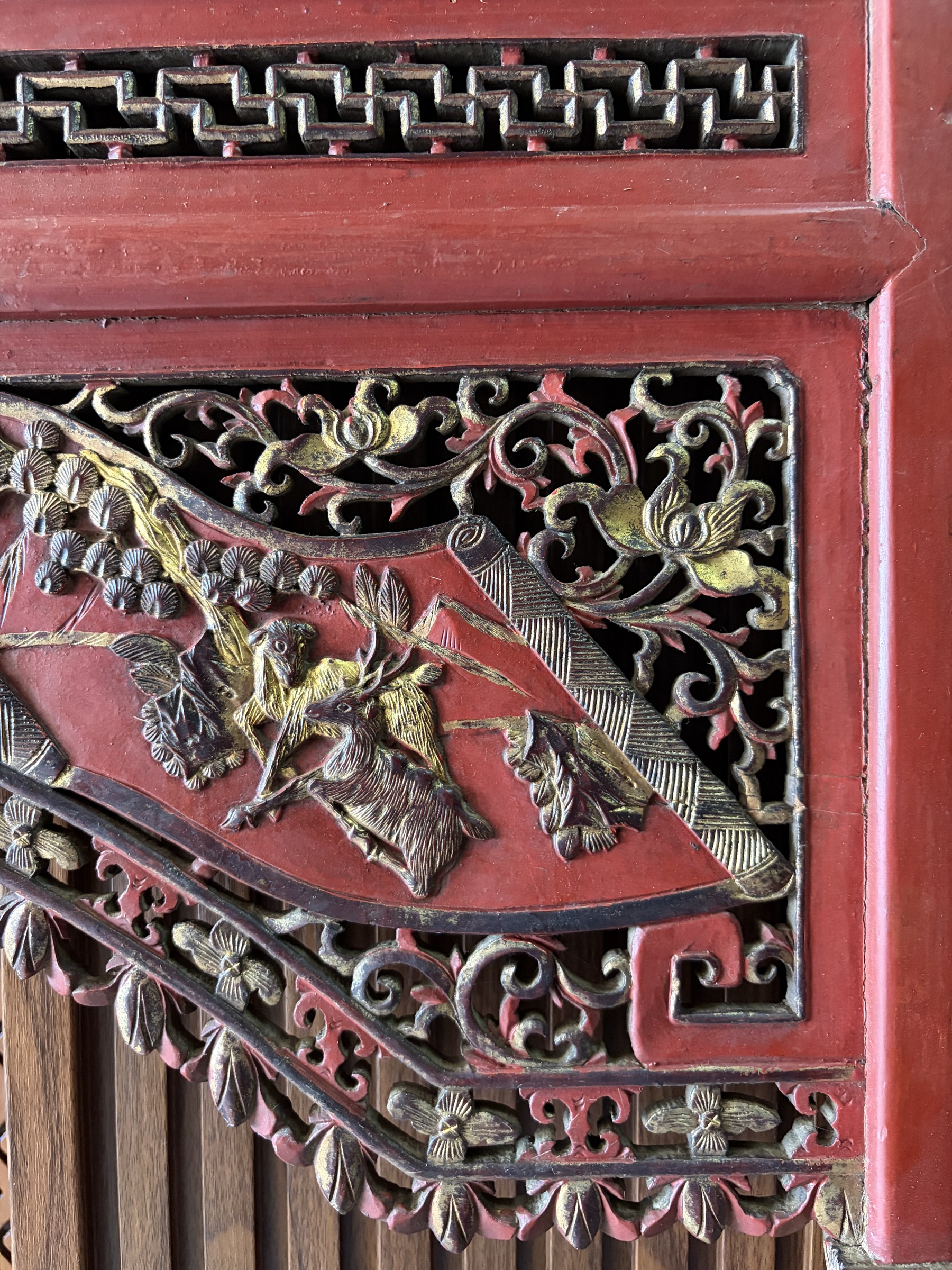 Carved Red Lacquer Door Surround with Gilt Figural Panels view 11
