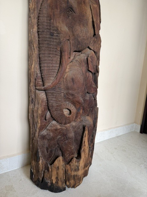 Elephant Herd Tree Trunk Relief view 2