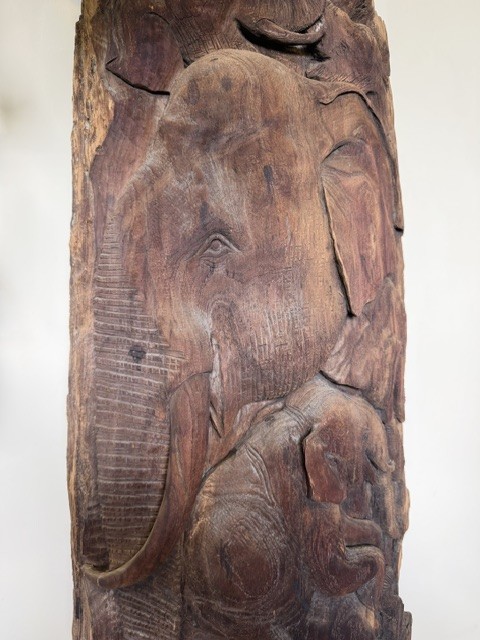 Elephant Herd Tree Trunk Relief view 3