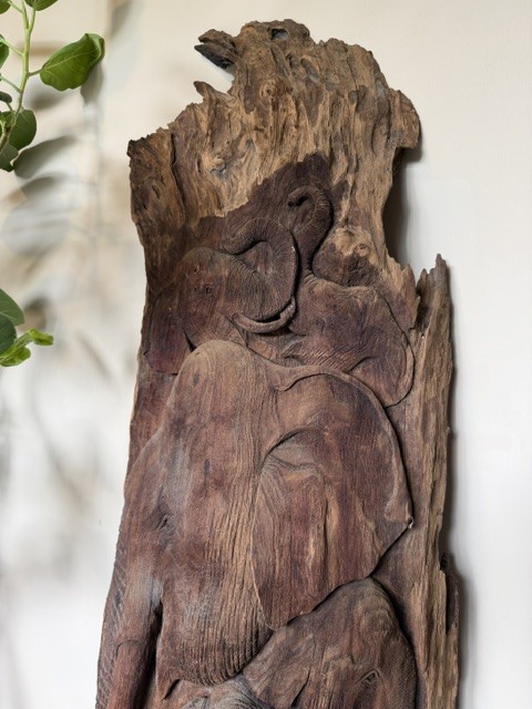 Elephant Herd Tree Trunk Relief view 4