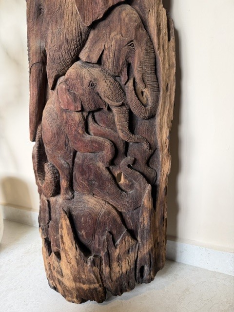 Elephant Herd Tree Trunk Relief view 5
