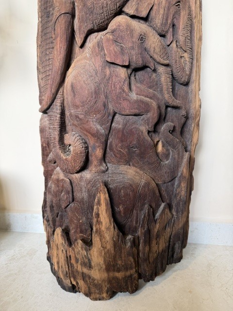 Elephant Herd Tree Trunk Relief view 6